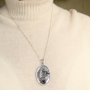 Mushroom necklace silver botanical jewelry Fern leaf charm image 2