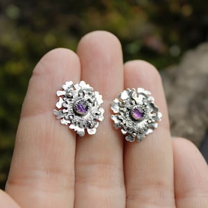 Lichen earrings studs Sterling silver Botanical jewelry Organic earrings