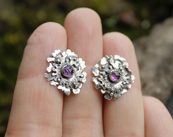 Lichen earrings studs Sterling silver Botanical jewelry Organic earrings