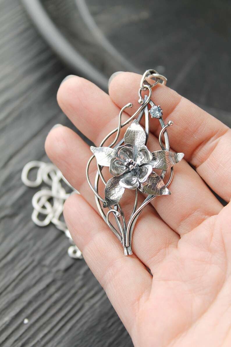 Columbina necklace Sterling silver botanical jewelry Floral pendant image 3