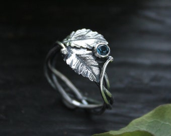 Leaf ring Elven engagement ring Botanical floral ring Silver wire wrapped jewelry Proposal ring plant Bohemian wedding Woodland ring