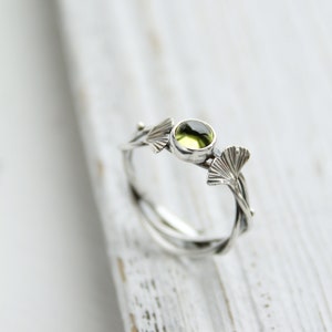 Ginkgo leaf ring Elven ring Botanical floral Engagement ring Silver wire wrapped ring Proposal Woodland jewelry