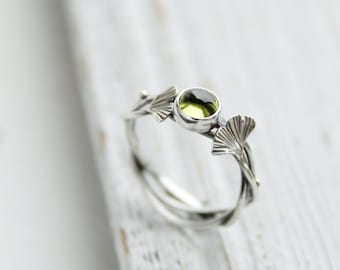 Ginkgo Blatt Ring Elfen Ring Botanischer floraler Verlobungsring Silberdraht gewickelt Ring Vorschlag Woodland Schmuck