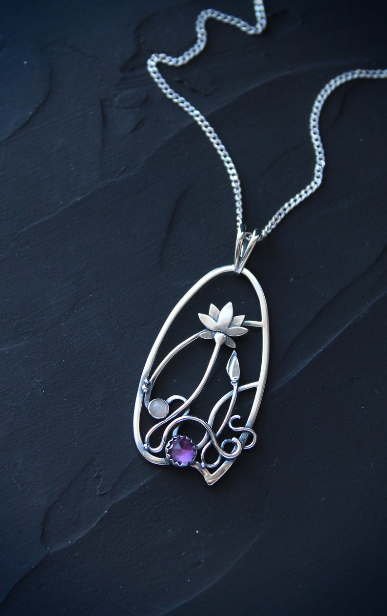 Lotus Flower Necklace Silver Botanical Jewelry Wire Wrapped - Etsy