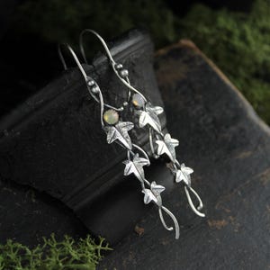 Ivy earrings Silver Elven jewelry Plant earrings Leaf design