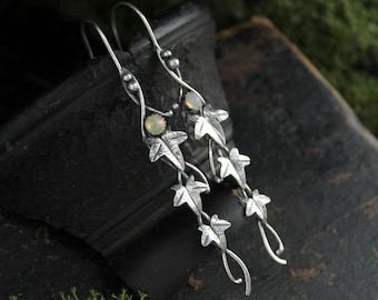Ivy earrings Silver Elven jewelry Plant earrings Leaf design