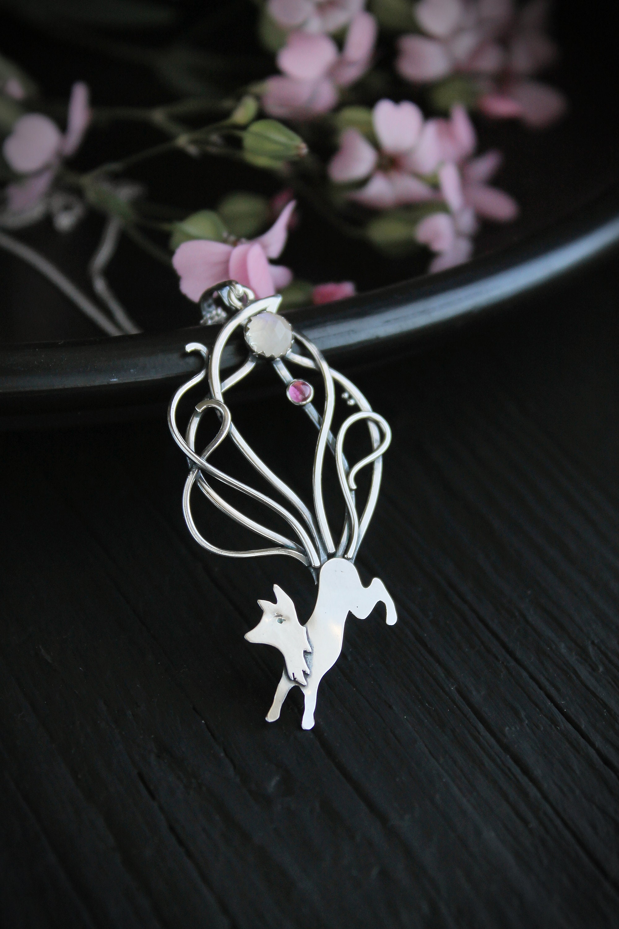 Kitsune necklace Fox pendant Silver wire wrapped jewelry Totem Etsy
