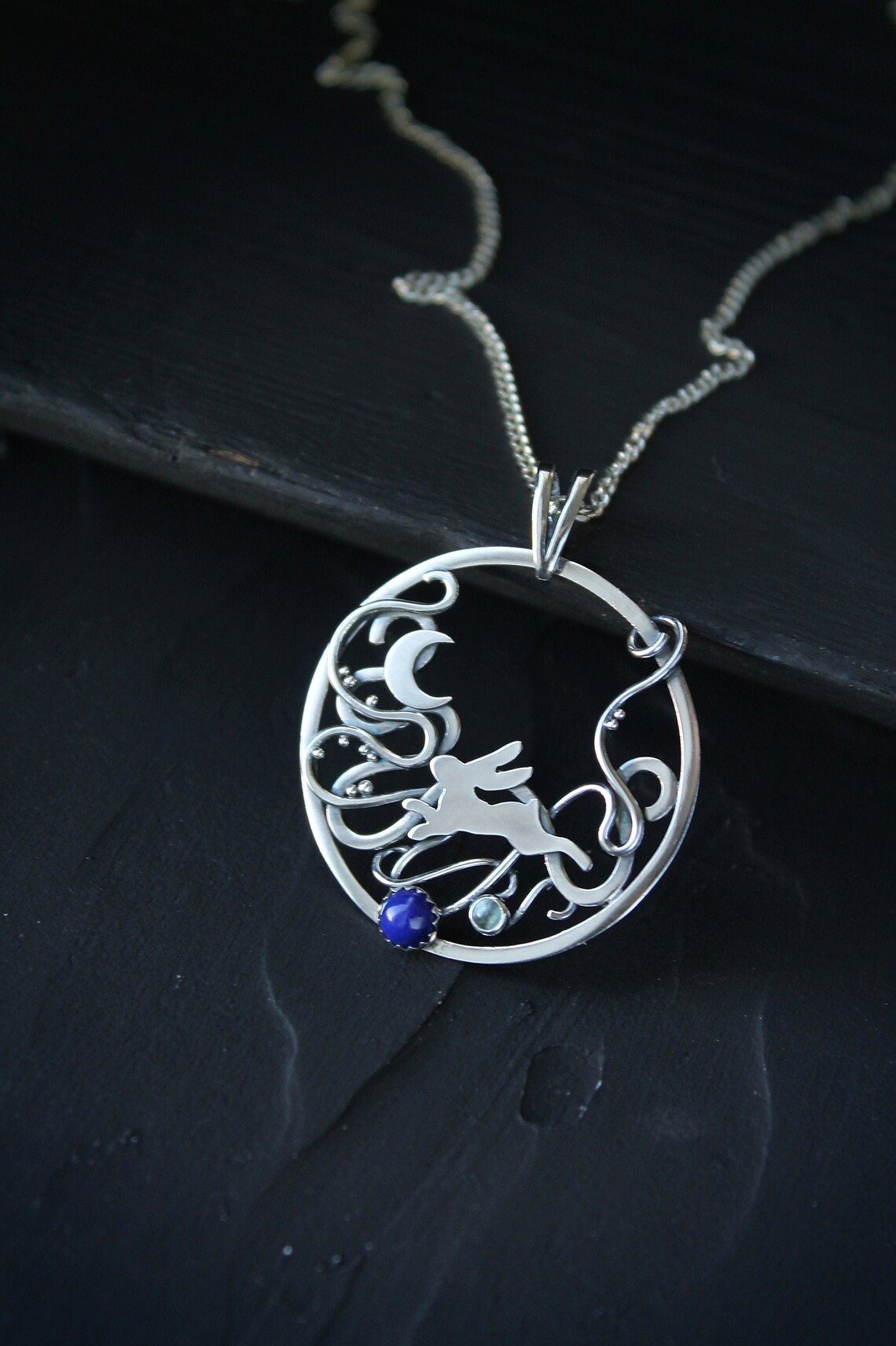 Silver Pendant Moon Rabbit Necklace Moon Hare Totem Charm - Etsy