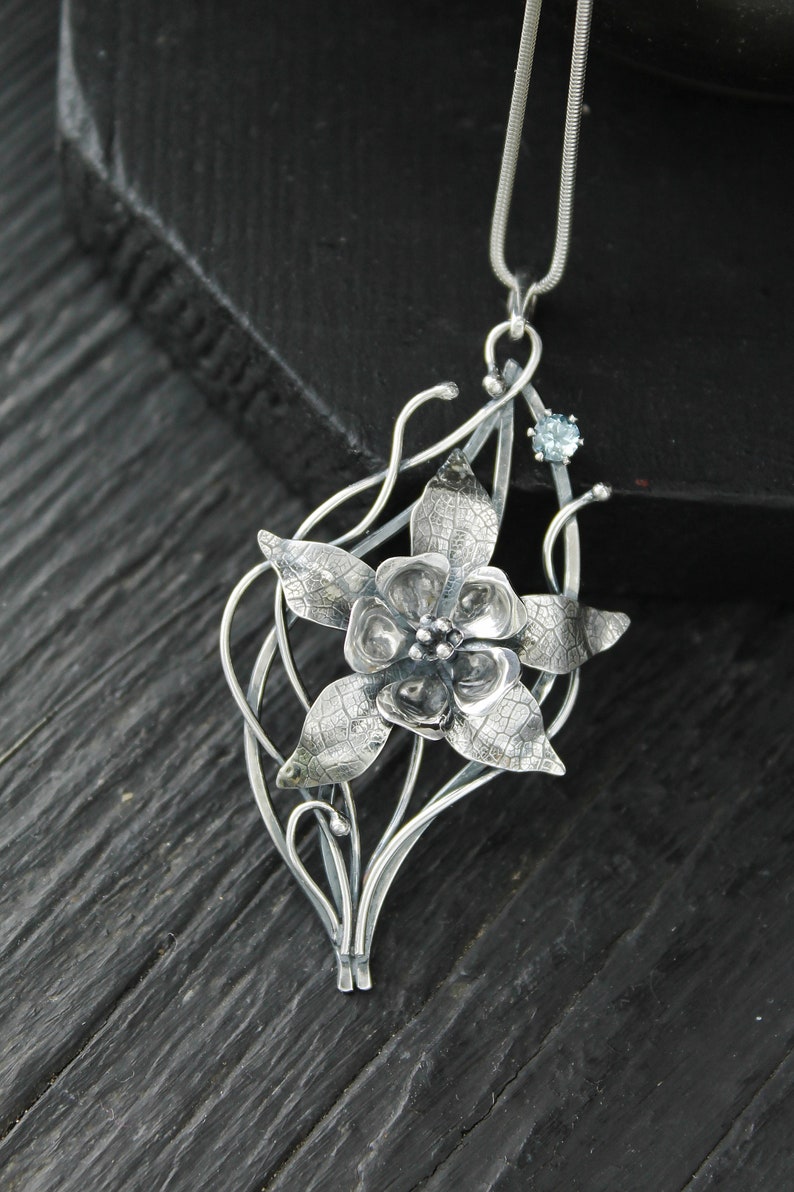 Columbina necklace Sterling silver botanical jewelry Floral pendant image 8