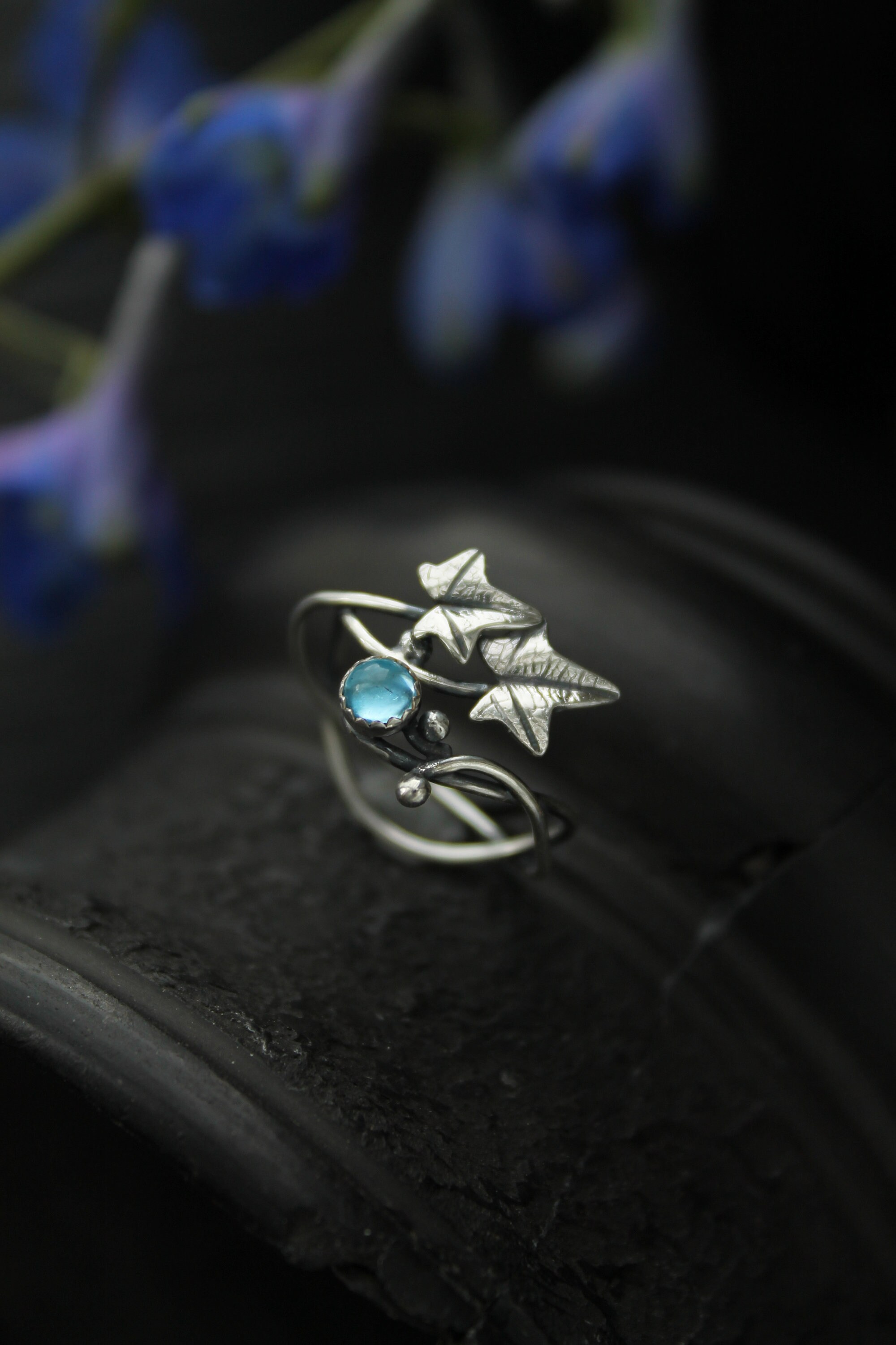 Ivy Silver Ring Adjustable, Elven Leaf Ring, Botanical