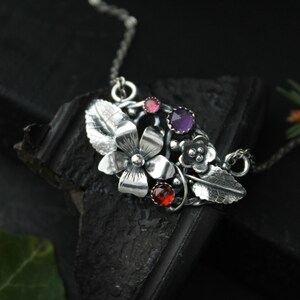 Viola necklace Silver flower pendant Bridal Jewelry Wedding image 5