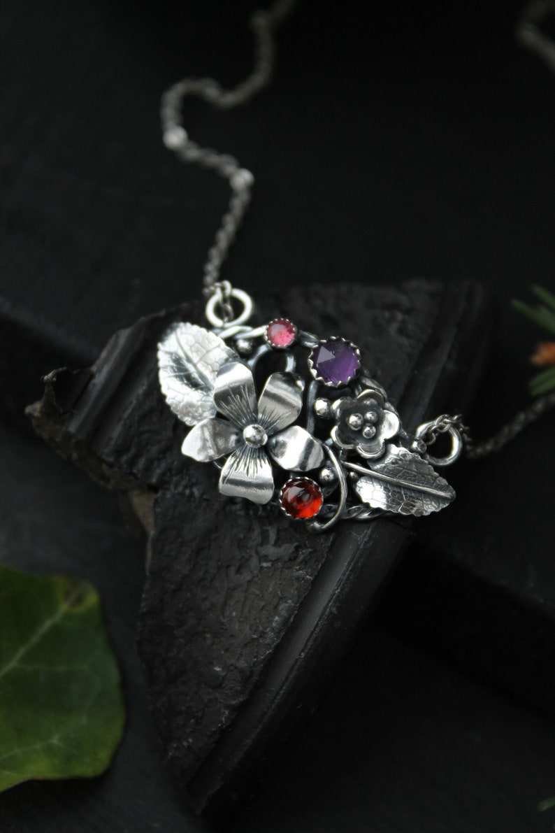Viola necklace Silver flower pendant Bridal Jewelry Wedding image 5