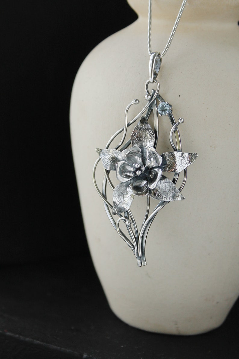 Columbina necklace Sterling silver botanical jewelry Floral pendant image 5