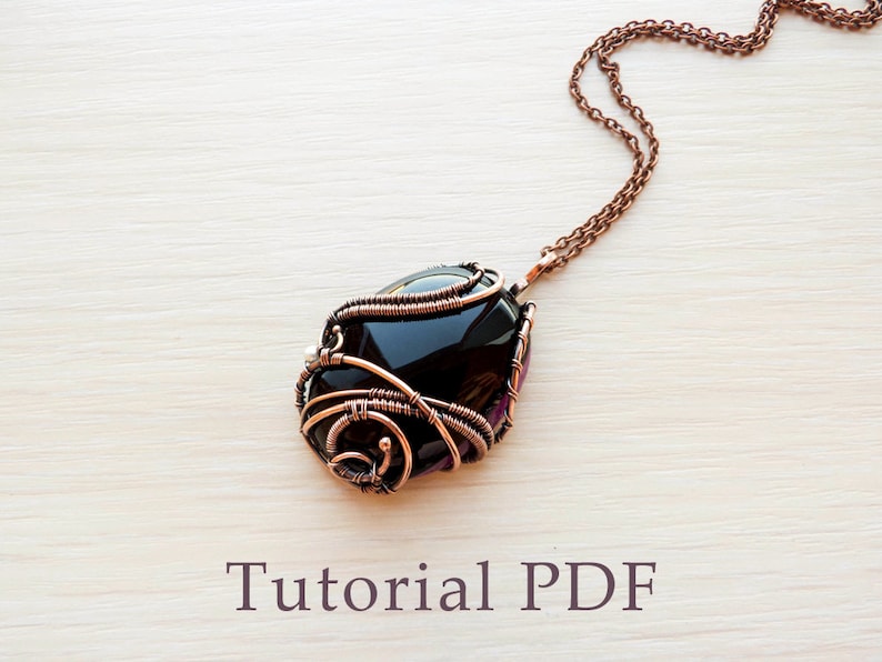 Wire wrapped tutorial Pendant with cabochon Copper wire tutorial Cabochon setting Wire weave tutorial without soldering Step by step guide image 1