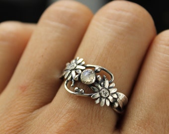 Daisy flower ring Bohemian wedding Proposal ring