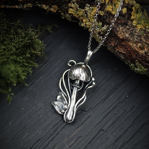 Silver Mushroom necklace Botanical jewelry Woodland charm