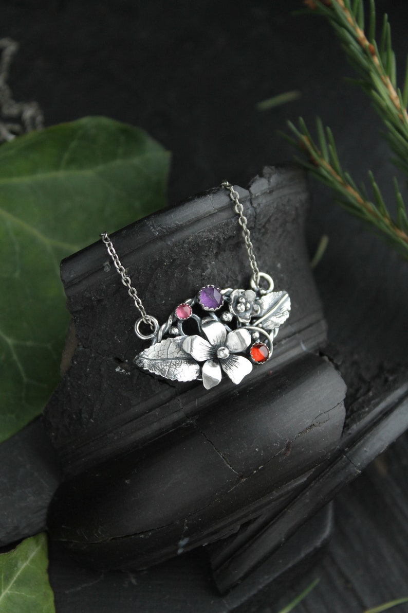Viola necklace Silver flower pendant Bridal Jewelry Wedding image 4