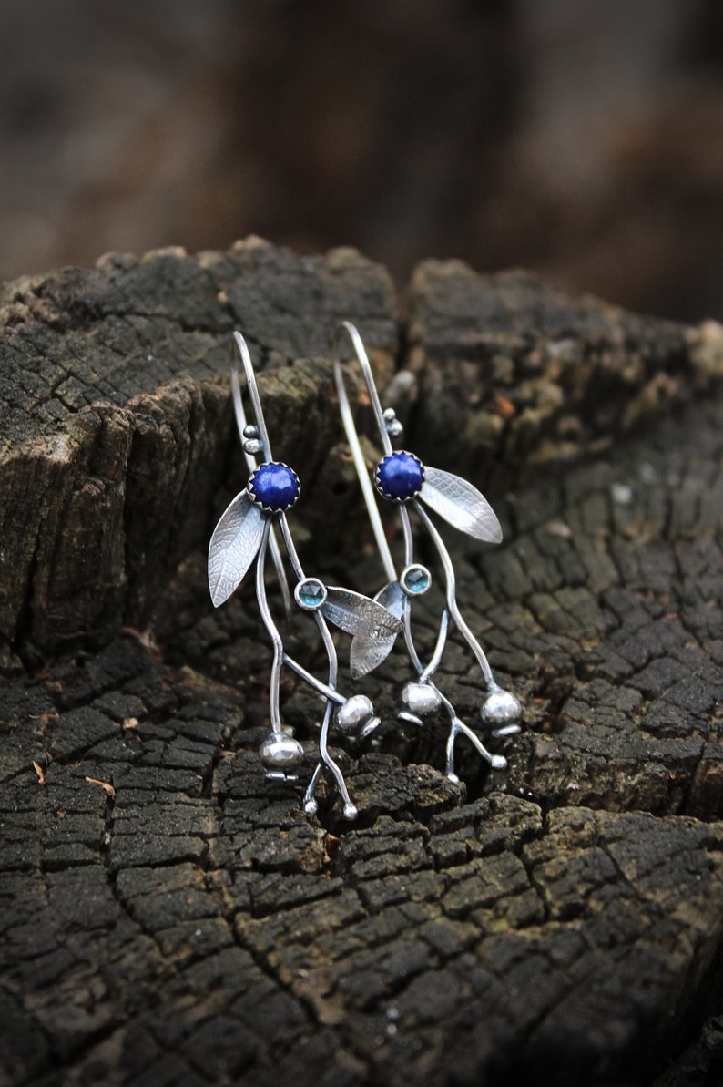 Silver earrings Blueberry plant jewelry Elven style botanical earrings image 1
