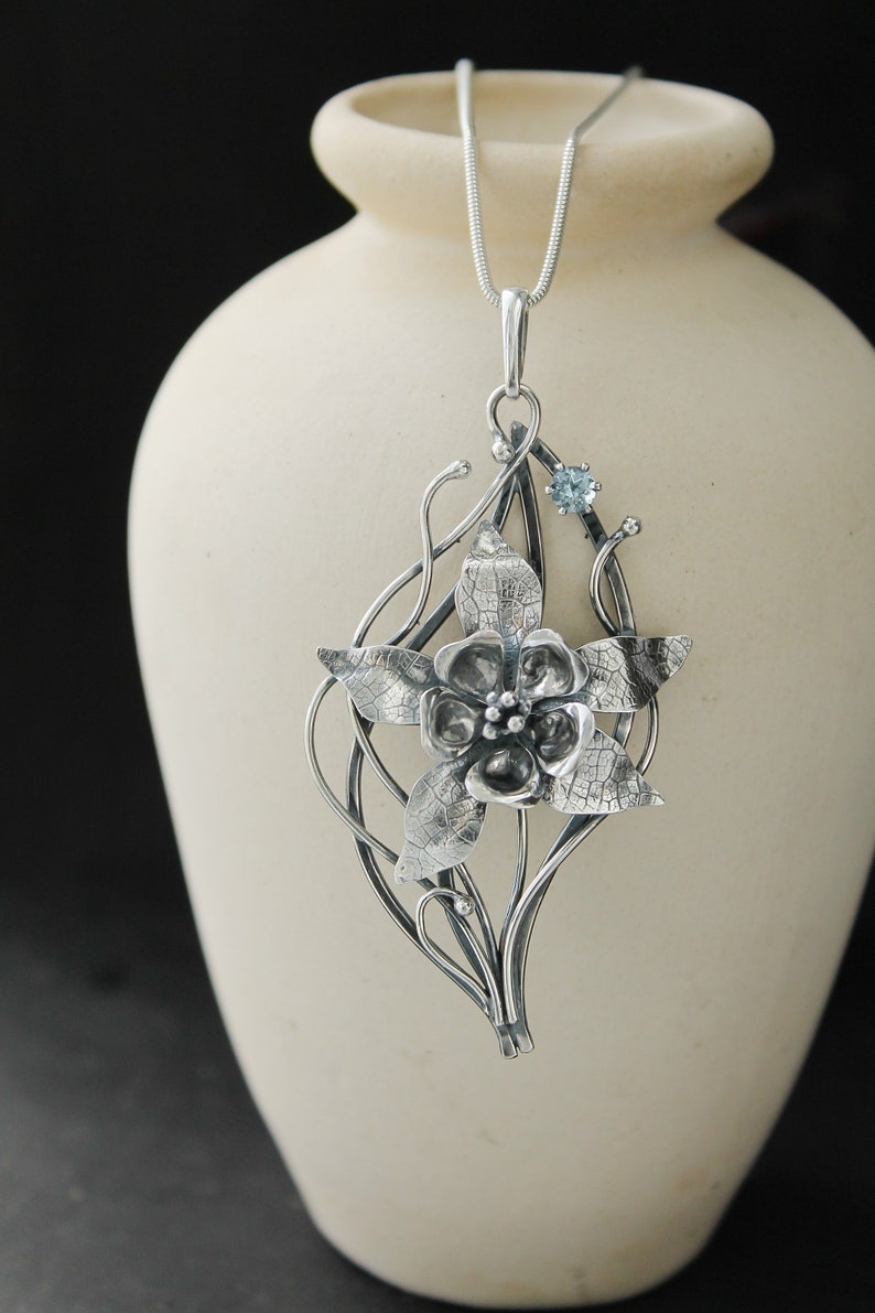 Columbina necklace Sterling silver botanical jewelry Floral pendant image 7