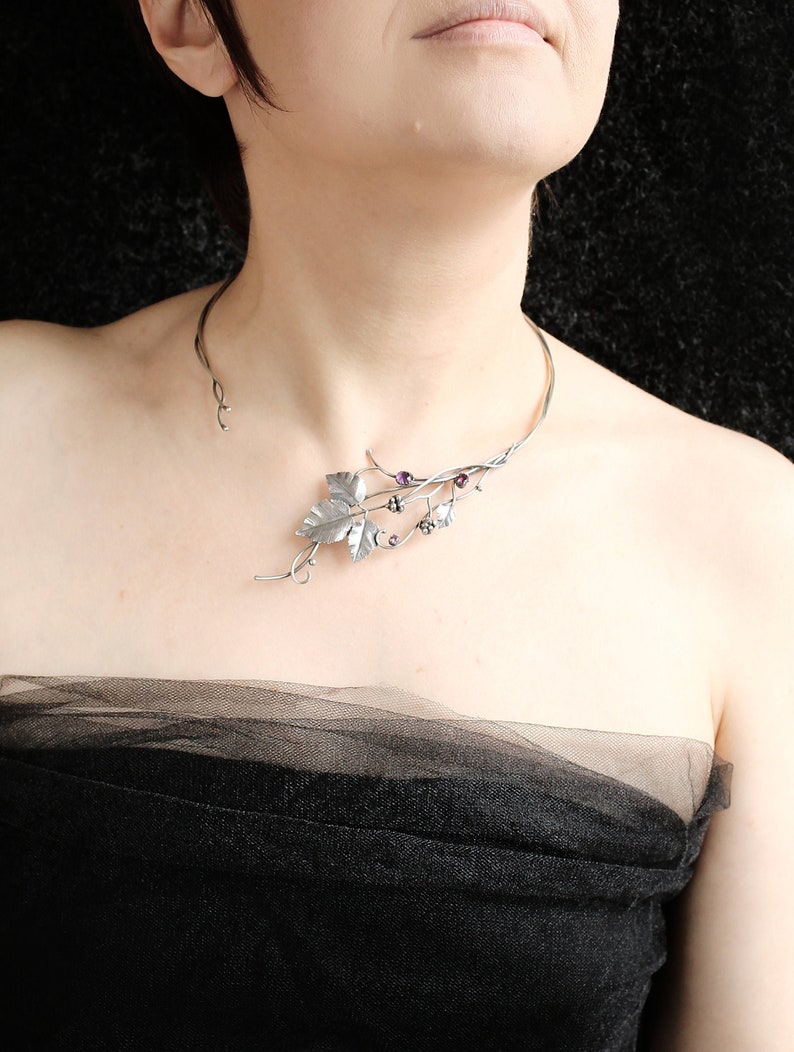 Open necklace sterling silver Raspberry necklace Statement | Etsy