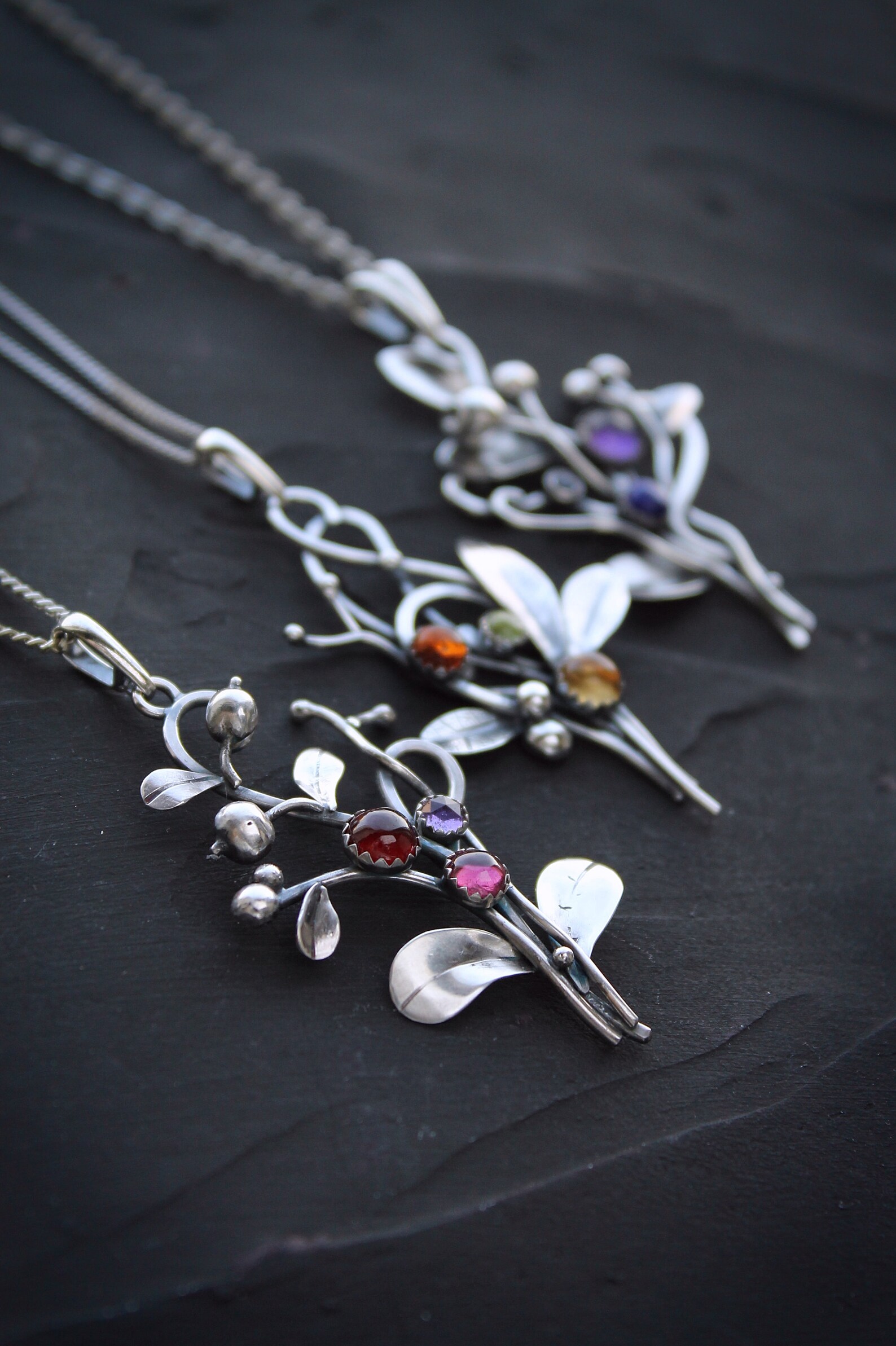 Berries necklace silver Berry jewelry Statement botanical Etsy