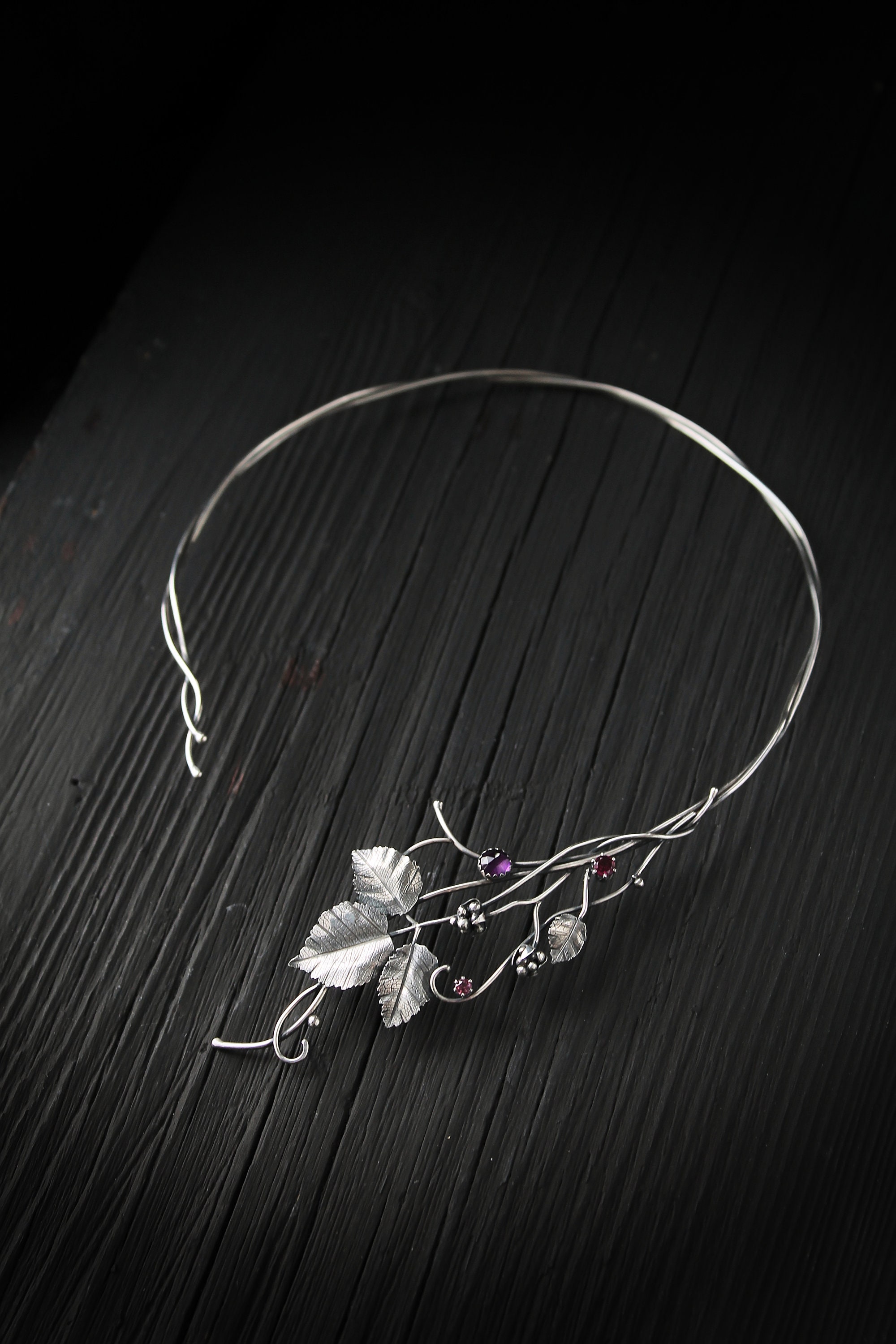 Open necklace sterling silver Raspberry necklace Statement | Etsy