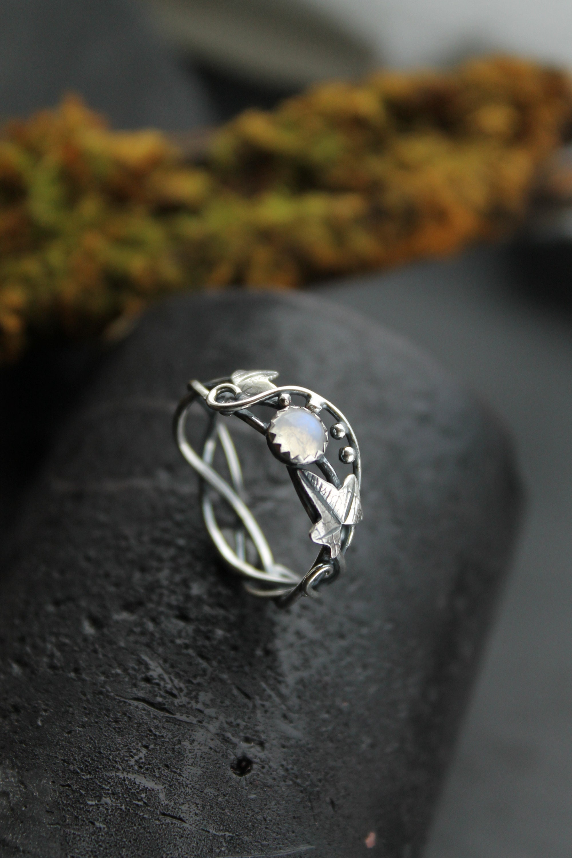 Ivy Leaf Ring Silver Botanical Jewelry Elven Proposal Ring