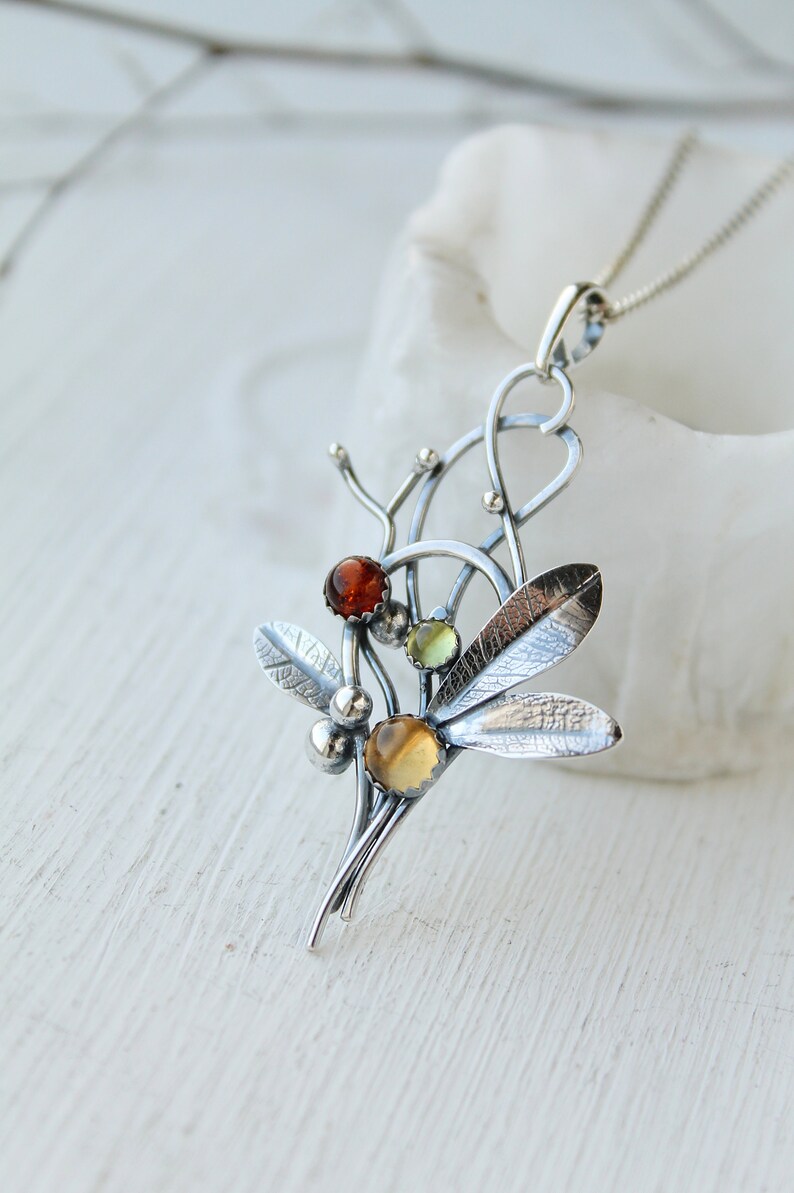 Berries necklace silver Berry jewelry Statement botanical Etsy