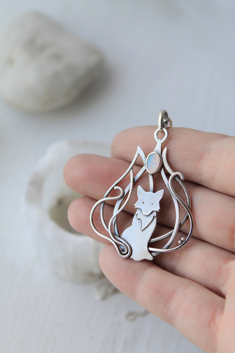 Kitsune pendant Japan Fox necklace Silver wire wrapped jewelry Etsy