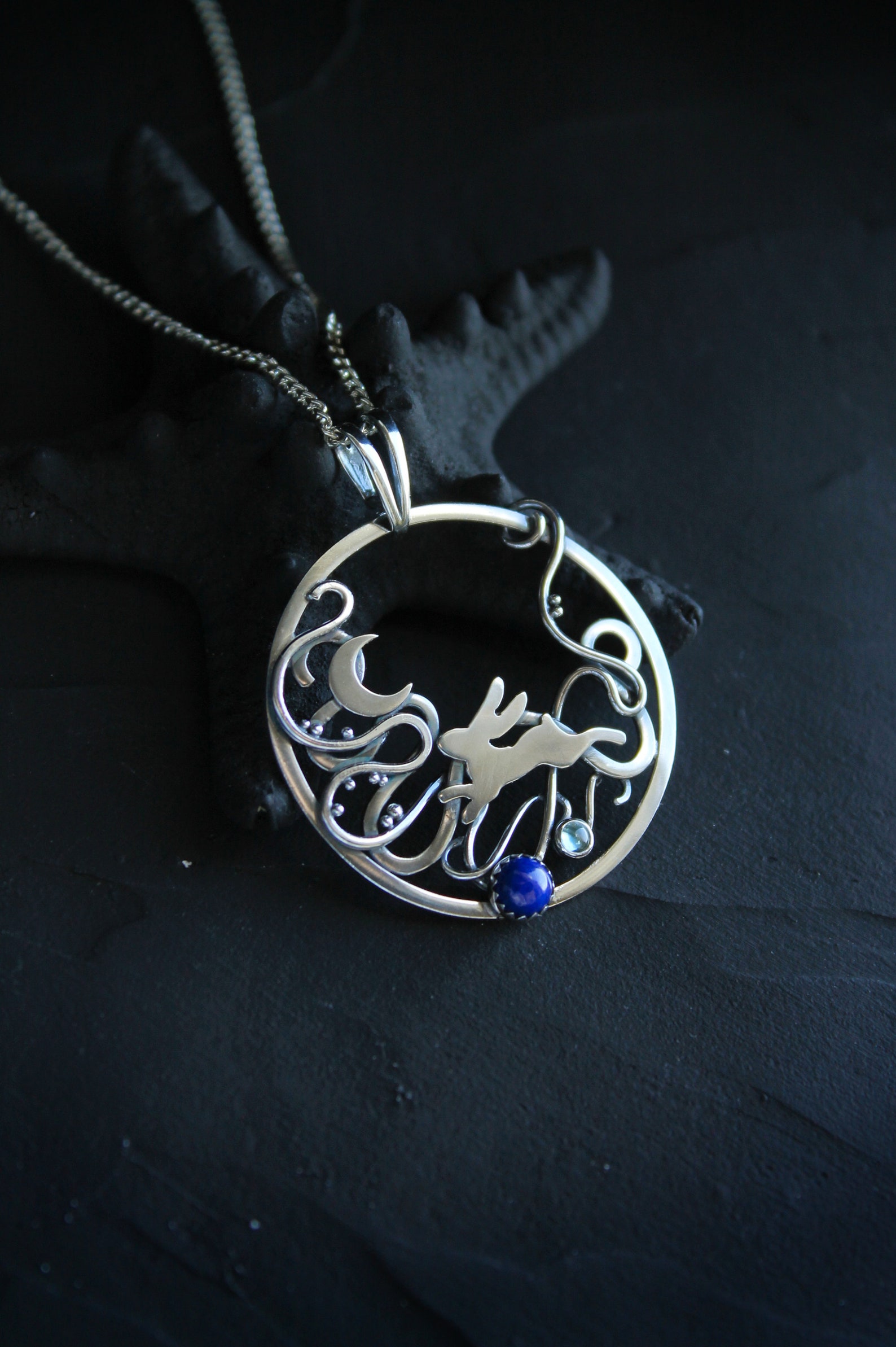 Silver Pendant Moon Rabbit Necklace Moon Hare Totem Charm - Etsy