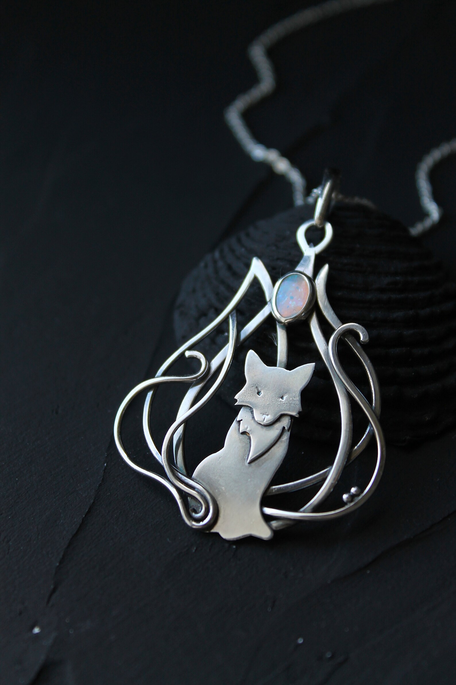 Kitsune pendant Japan Fox necklace Silver wire wrapped jewelry Etsy
