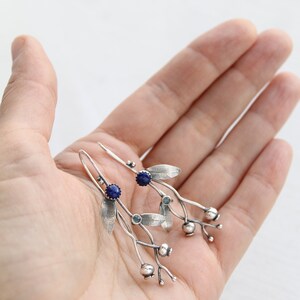 Silver earrings Blueberry plant jewelry Elven style botanical earrings image 7