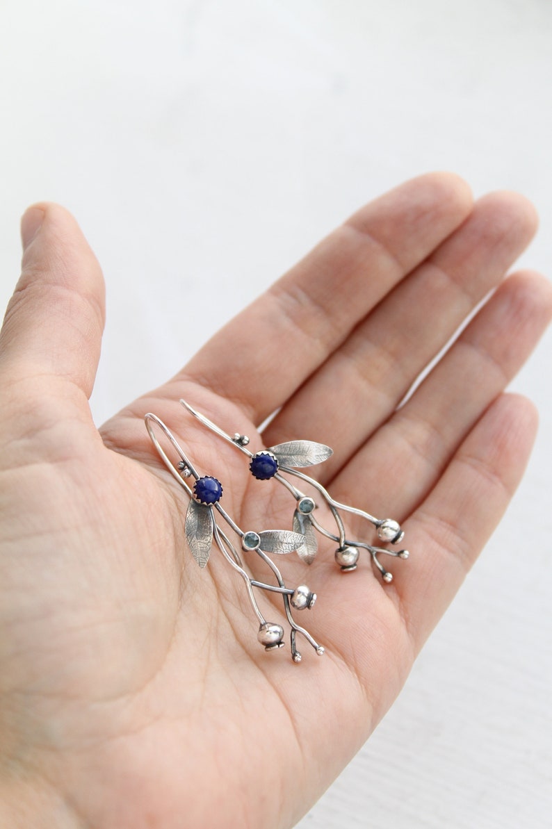 Silver earrings Blueberry plant jewelry Elven style botanical earrings image 7