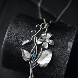 Violet Flower Necklace Sterling Silver Floral Pendant Garden - Etsy