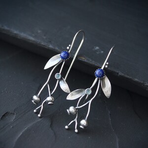 Silver earrings Blueberry plant jewelry Elven style botanical earrings image 2