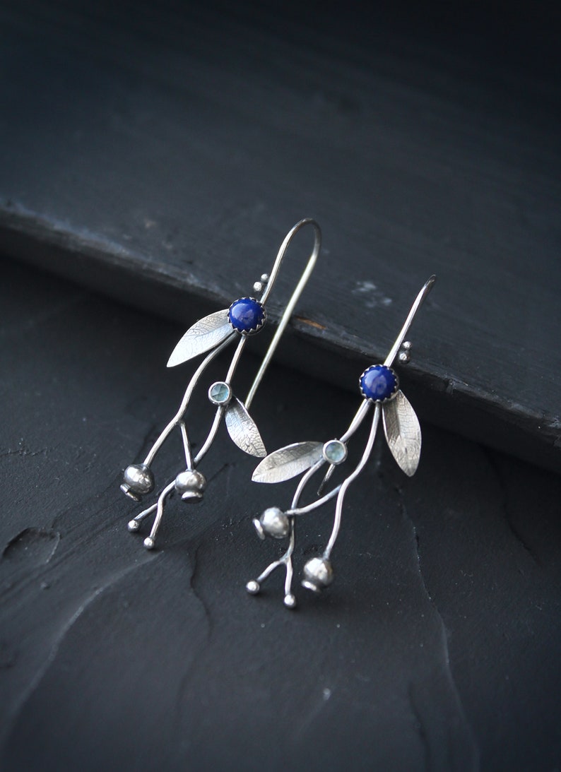 Silver earrings Blueberry plant jewelry Elven style botanical earrings image 2