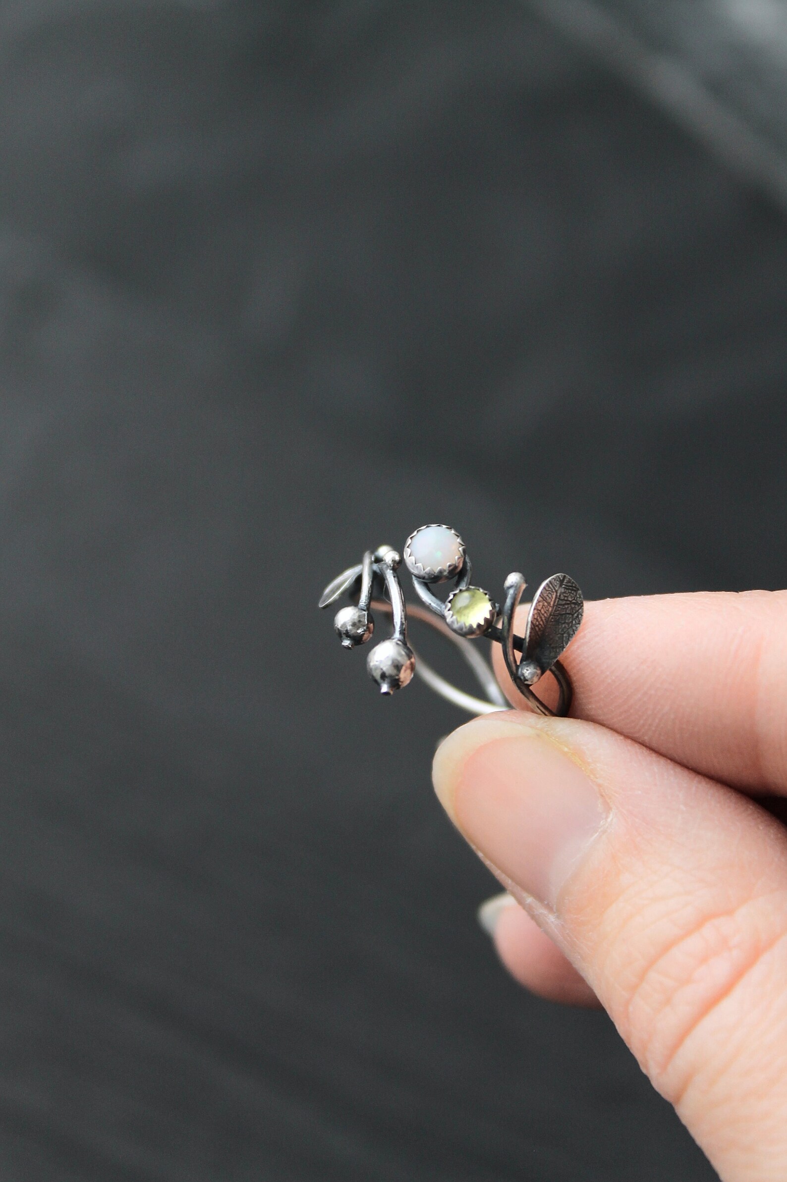 Berry Ring Silver Adjustable Ring Plant Nature Jewelry Etsy