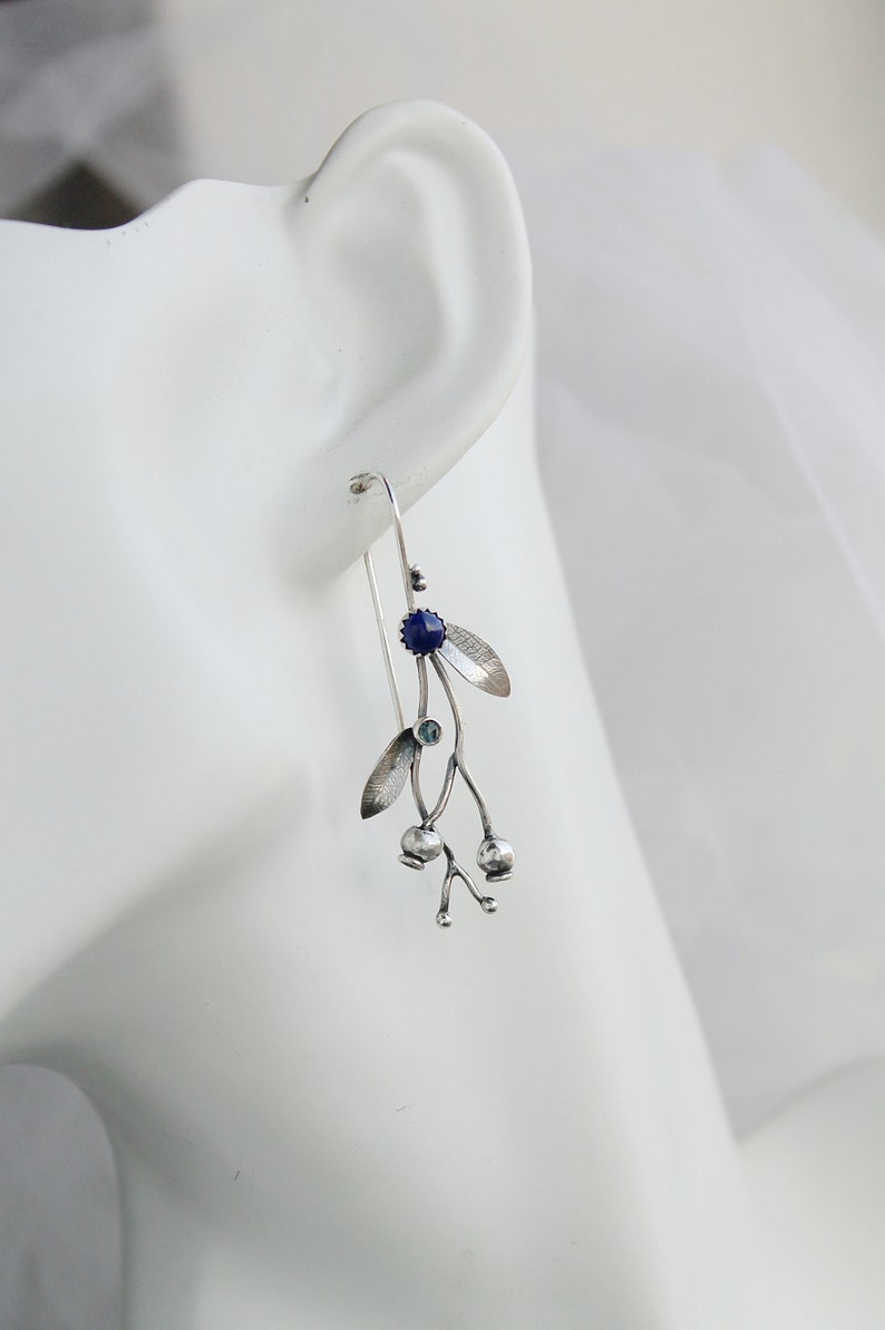 Silver earrings Blueberry plant jewelry Elven style botanical earrings image 5