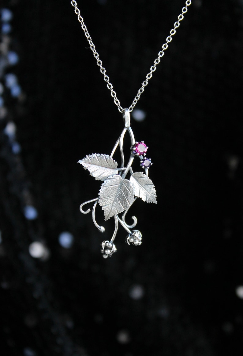 Raspberry Necklace Silver Plant Necklace Berries Jewelry - Etsy