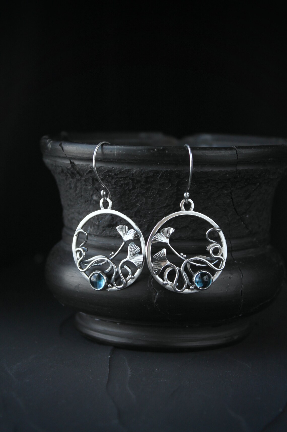 •GINKGO WINDOW• emerald + silver earrings