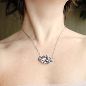 Viola necklace Silver flower pendant Bridal Jewelry Wedding image 2