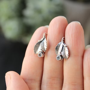 Leaf earrings studs silver Elven jewelry Botanical earrings