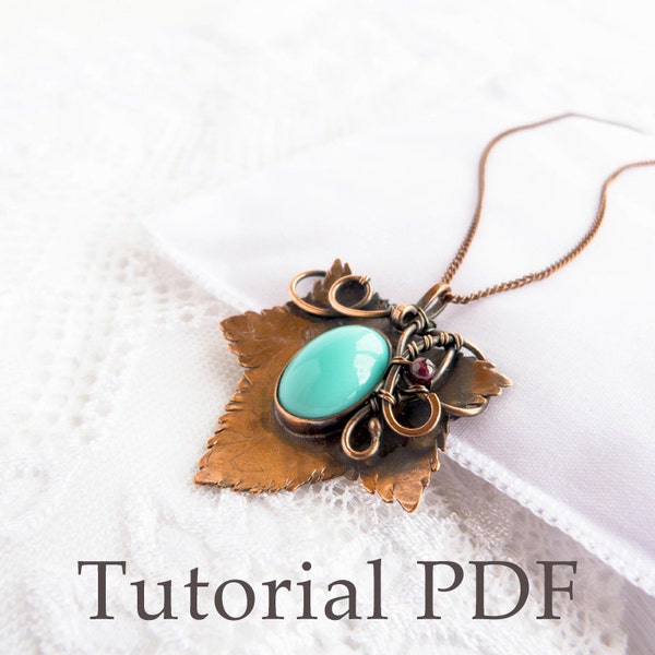 Tutorial jewelry DIY project - Leaf pendant - Bezel for cabochon - Tutorial wire wrap - Copper soldering
