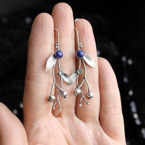 Silver earrings Blueberry plant jewelry Elven style botanical earrings image 4