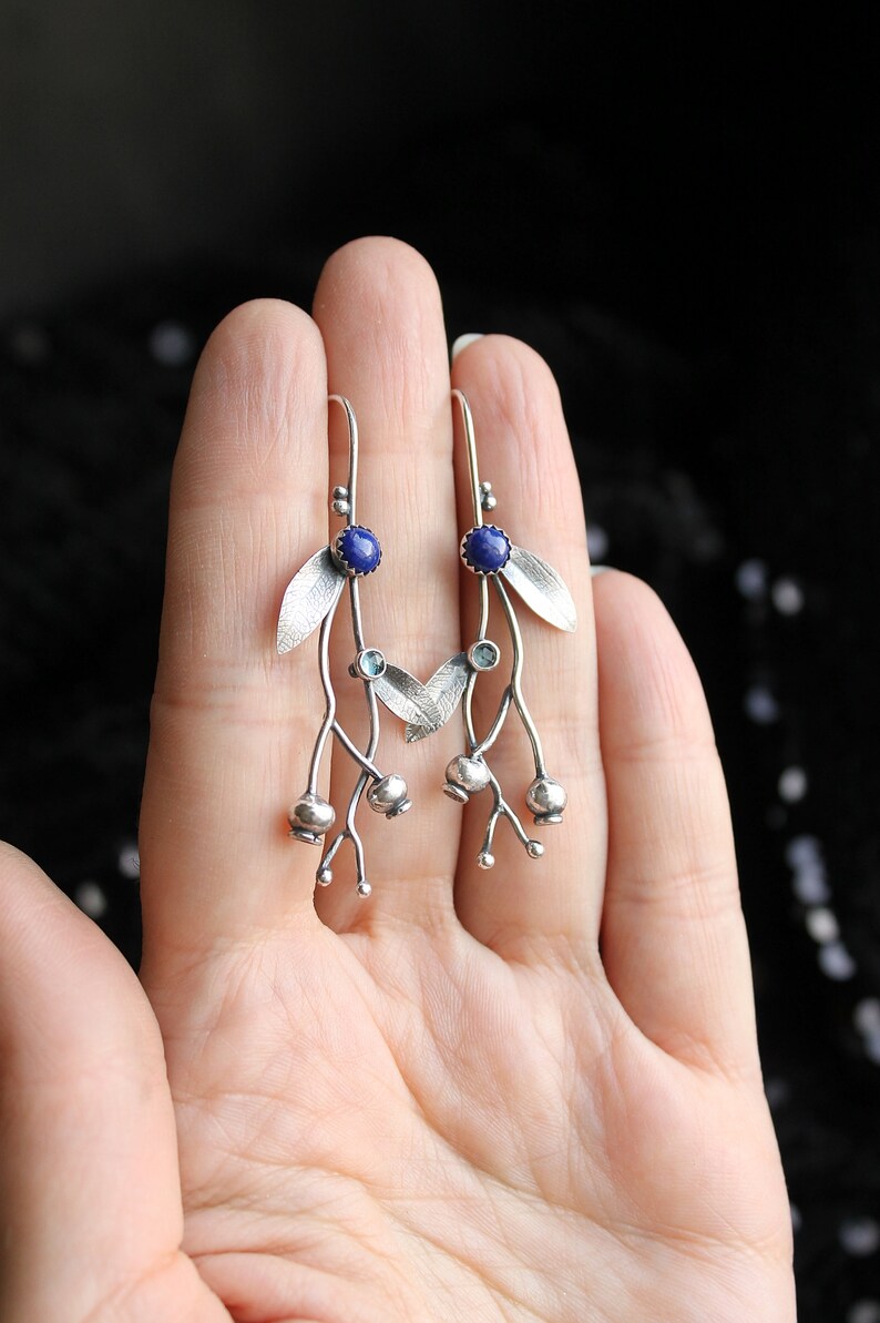 Silver earrings Blueberry plant jewelry Elven style botanical earrings image 4