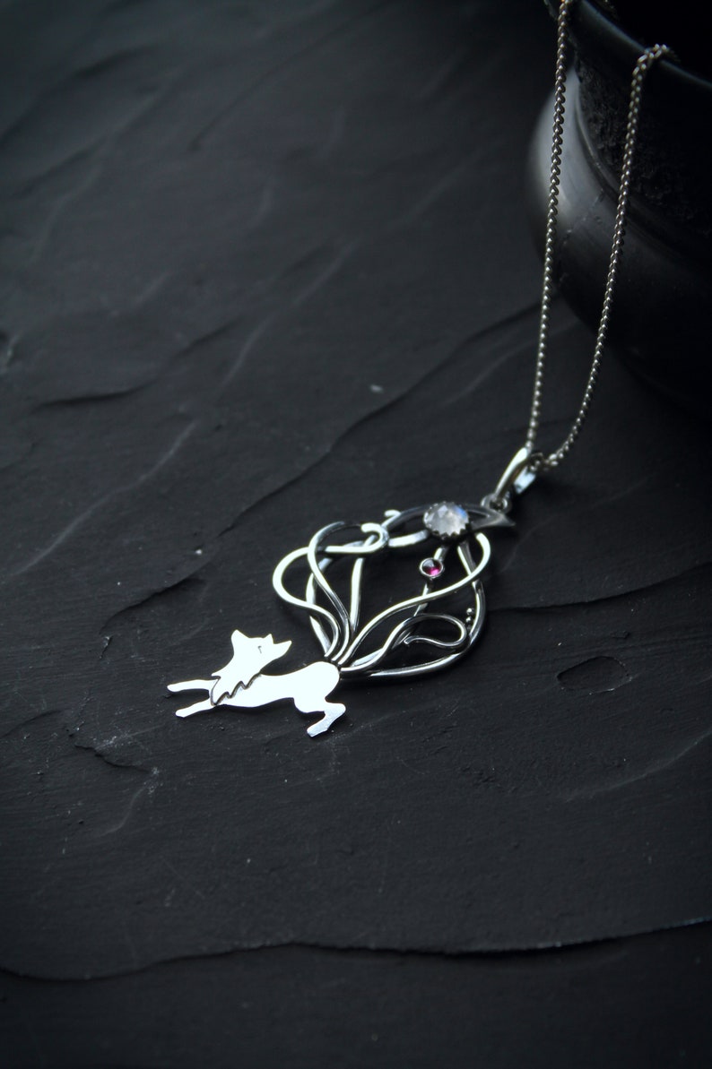Kitsune necklace Fox pendant Silver wire wrapped jewelry Totem | Etsy