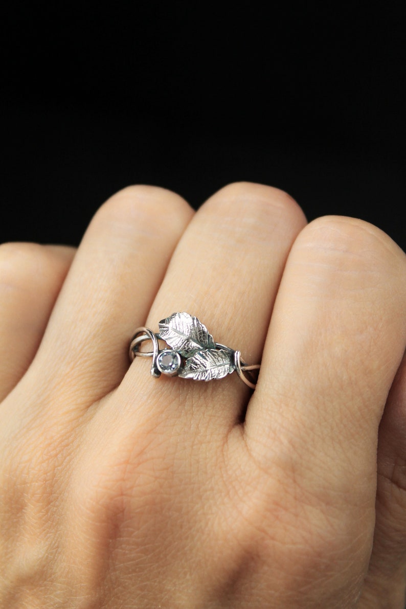 Leaf ring Elven engagement ring Botanical floral ring Silver wire wrapped jewelry Proposal ring plant Bohemian wedding Woodland ring image 3