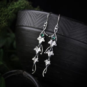 Silver earrings Ivy Elven earrings Botanical jewelry Plant earrings Leaf design