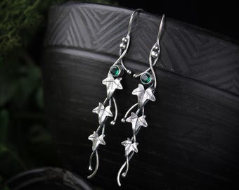 Ivy leaf Earrings, Sterling Silver, Elven wedding Botanical Jewelry