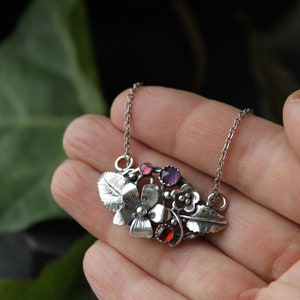 Viola necklace Silver flower pendant Bridal Jewelry Wedding image 3